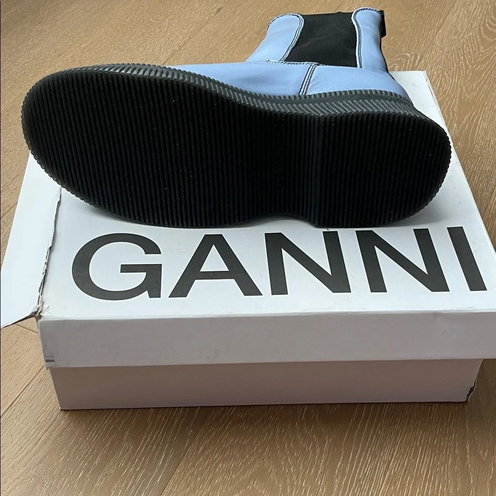 Ganni Light Blue and Black Chelsea Boots 44